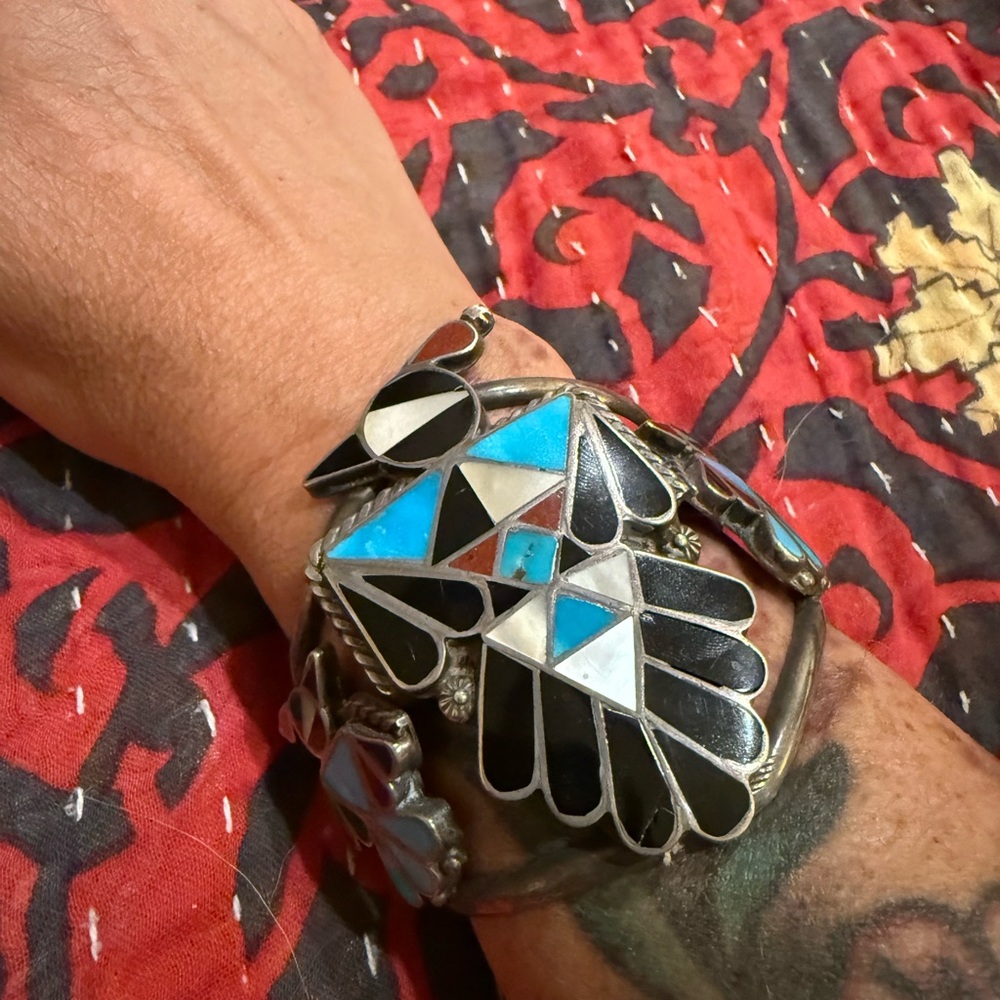 Vintage Native Zuni Thunderbird inlay cuff